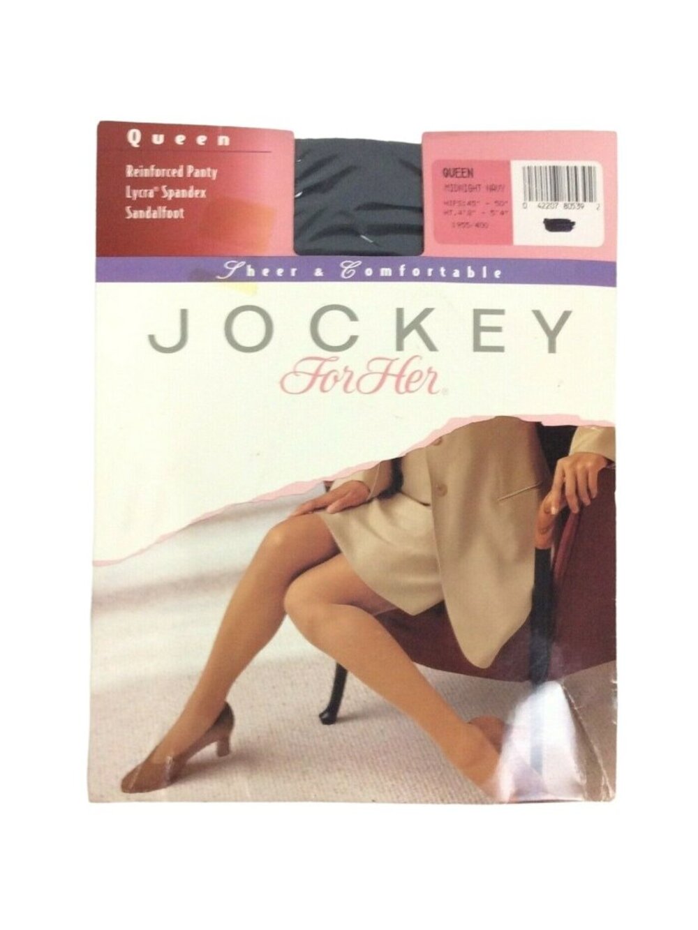 Jockey For Her Queen Size Sheer Pantyhose Midnight Navy Nylon Spandex Sandalfoot